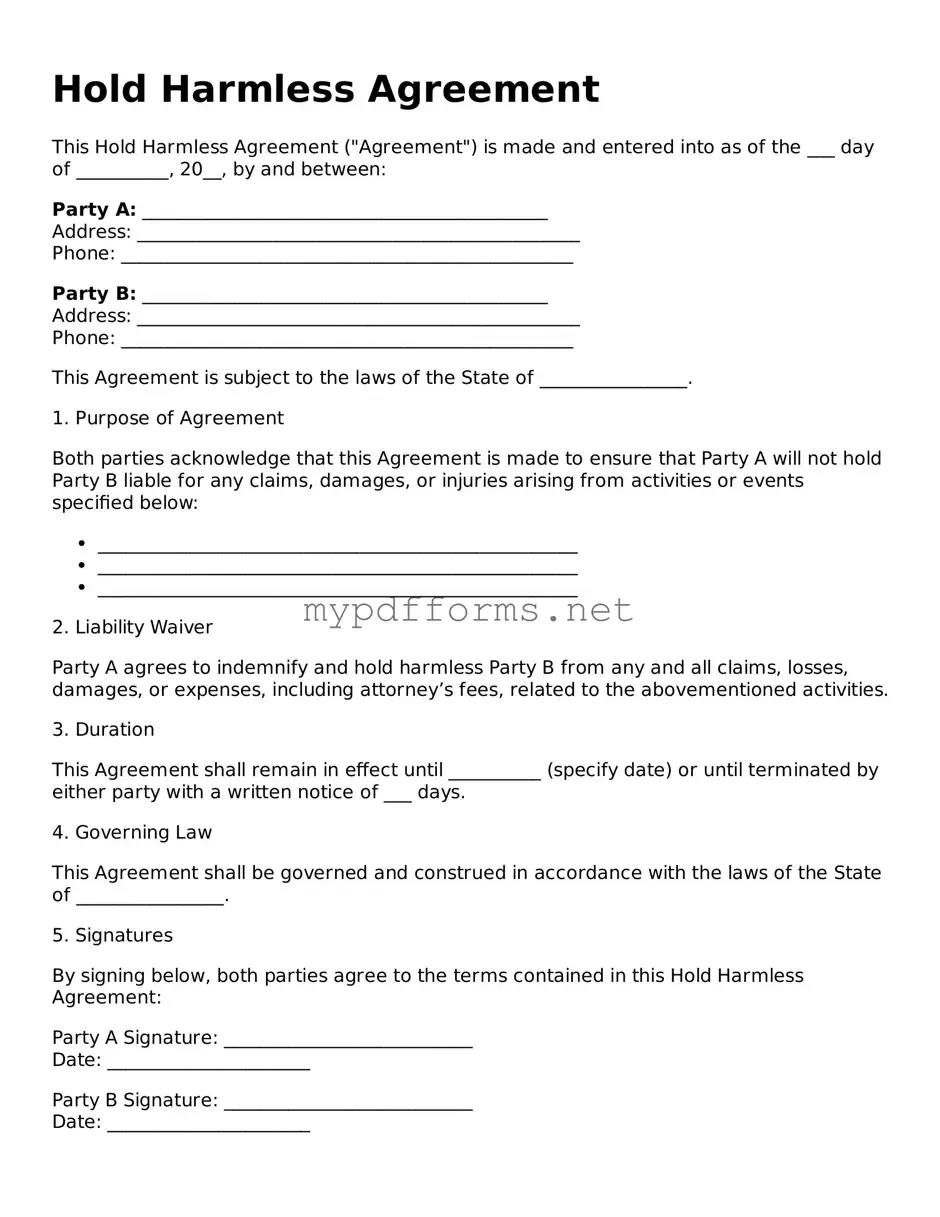 Hold Harmless Agreement Template