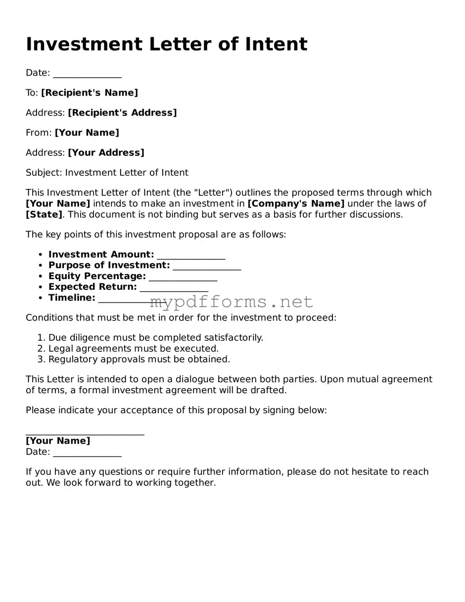 Investment Letter of Intent Template