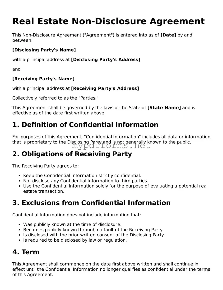 Real Estate Non-Disclosure Agreement Template