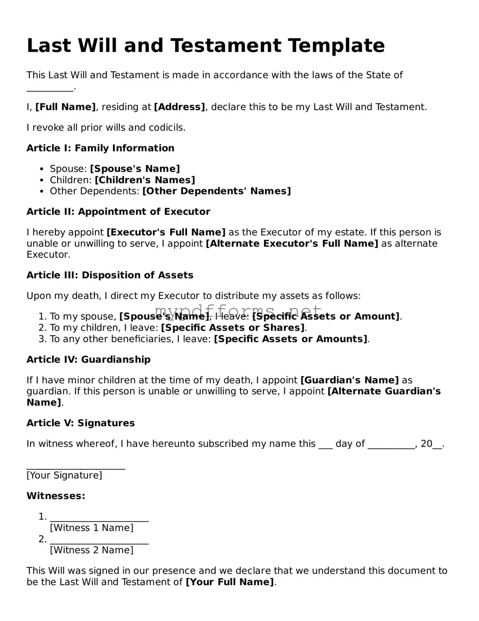 Last Will and Testament Template