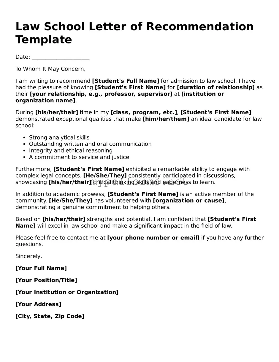 Law School Letter of Recommendation Template