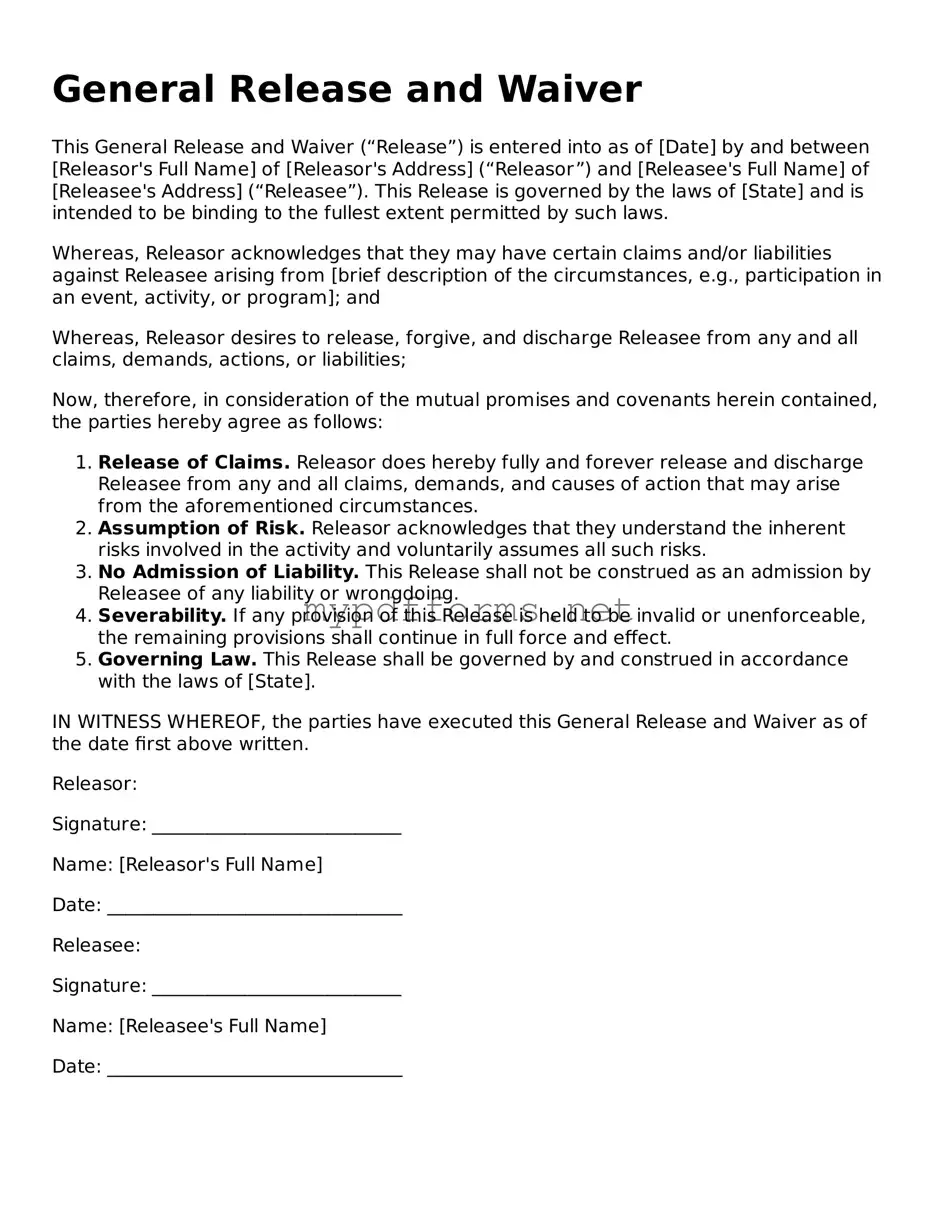 General Release and Waiver Template