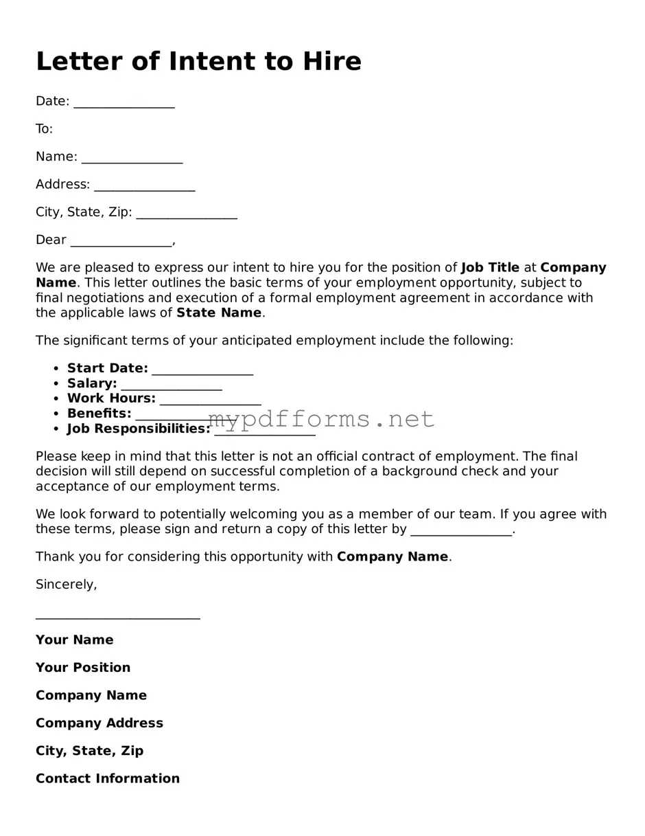 Letter of Intent to Hire Template