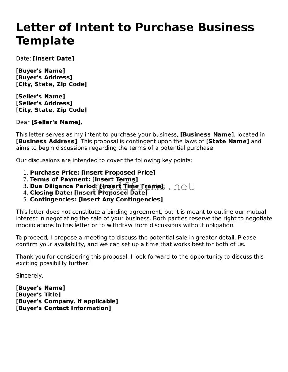 Letter of Intent to Purchase Business Template