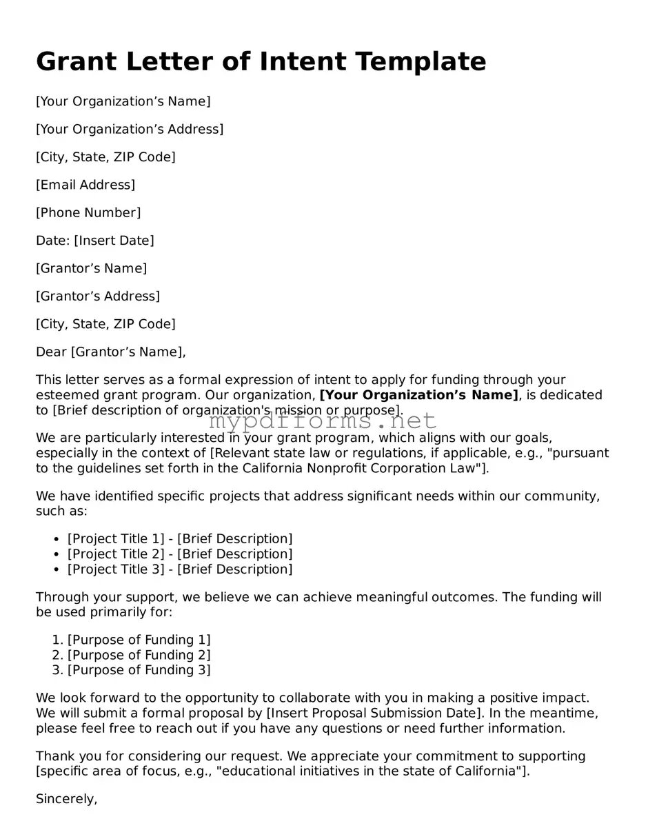 Grant Letter of Intent Template