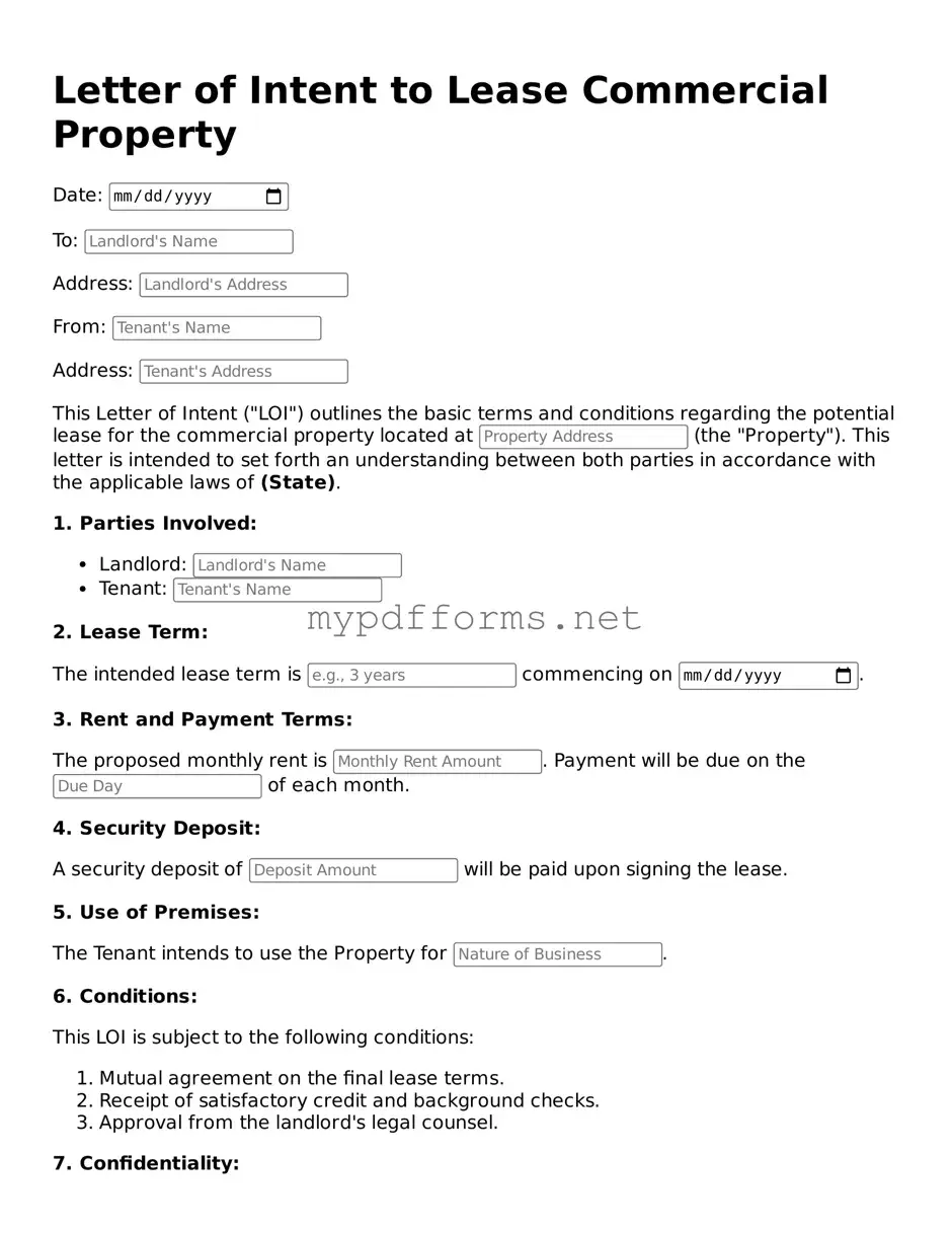 Letter of Intent to Lease Commercial Property Template