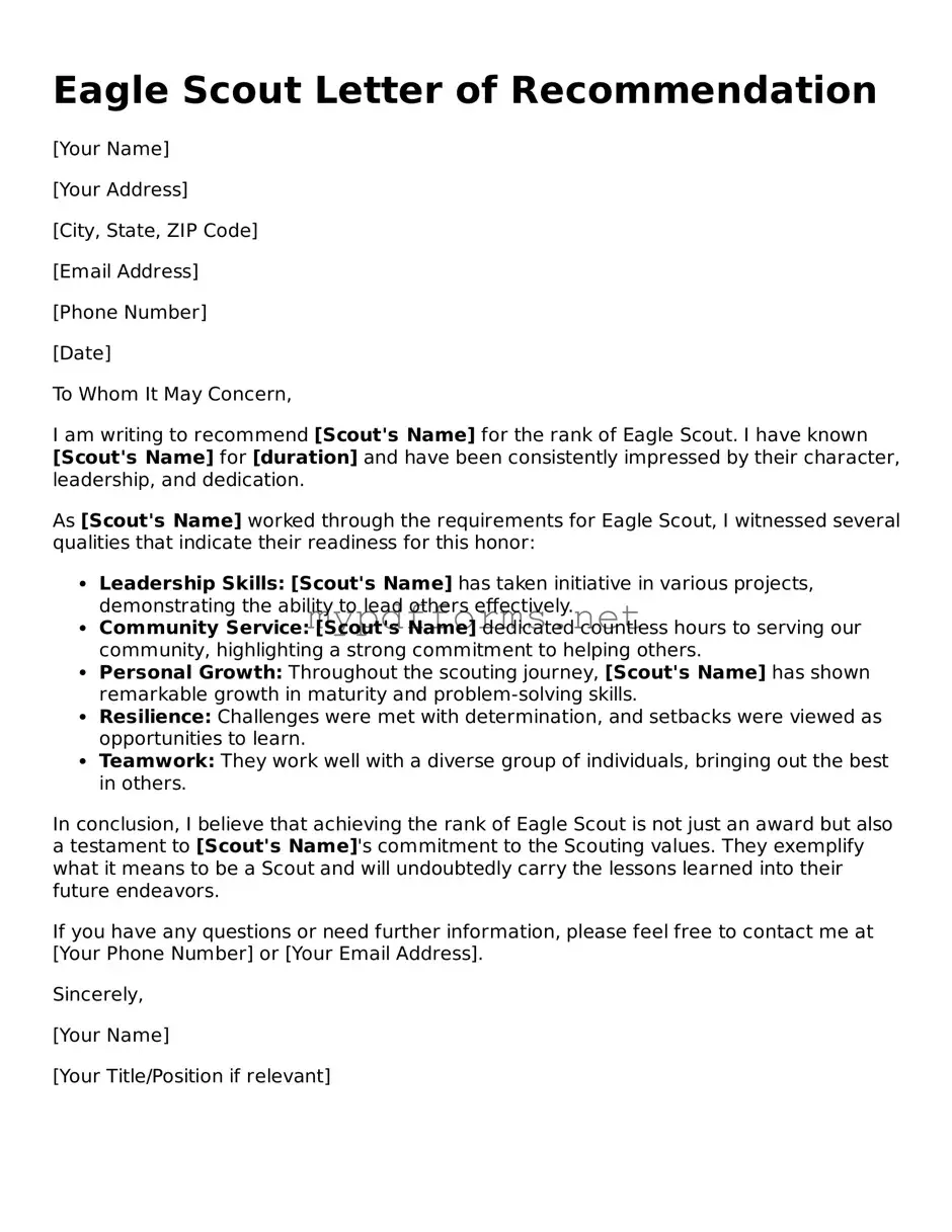 Eagle Scout Letter of Recommendation Template