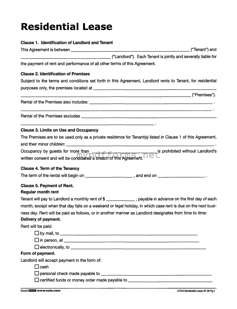 Get Lf310 Residential Lease Form in PDF