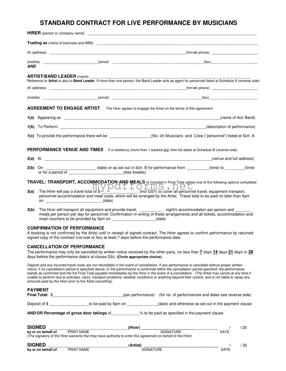 Get Live Performance Contract Form in PDF
