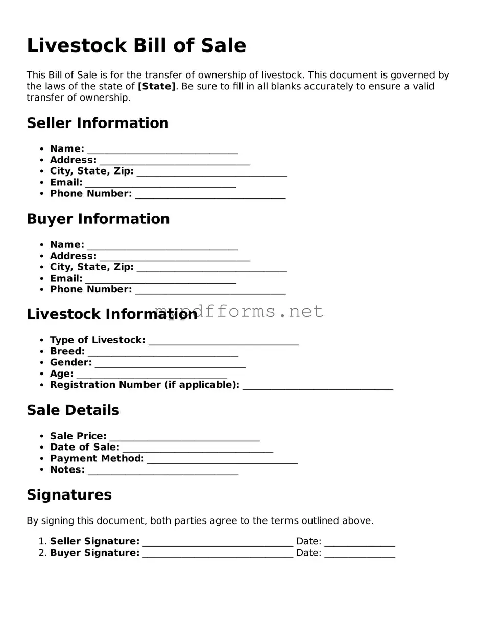 Livestock Bill of Sale Template