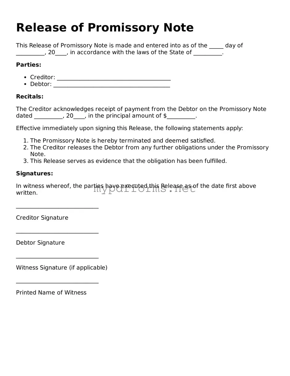 Release of Promissory Note Template