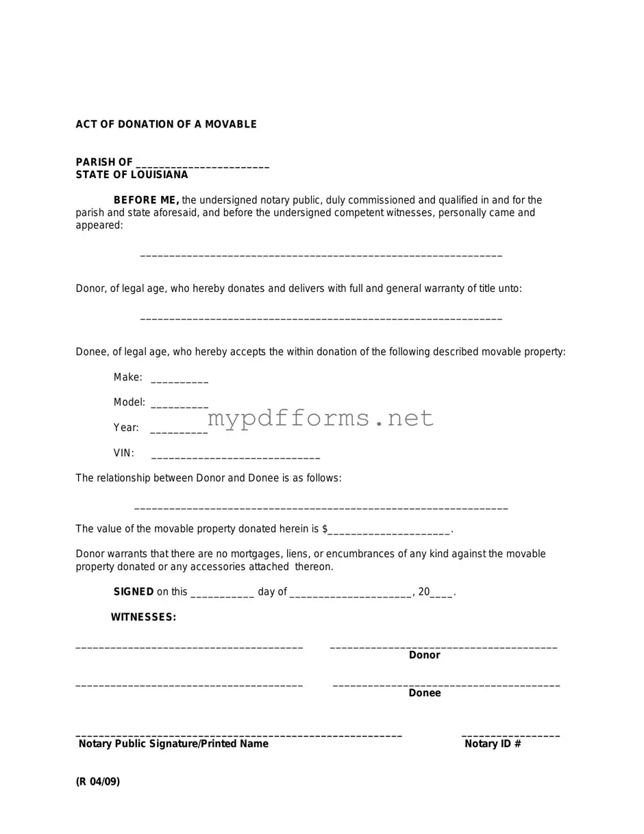 Get Louisiana act of donation Form in PDF