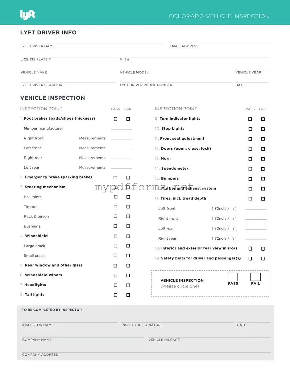 Get Lyft Inspection Form in PDF