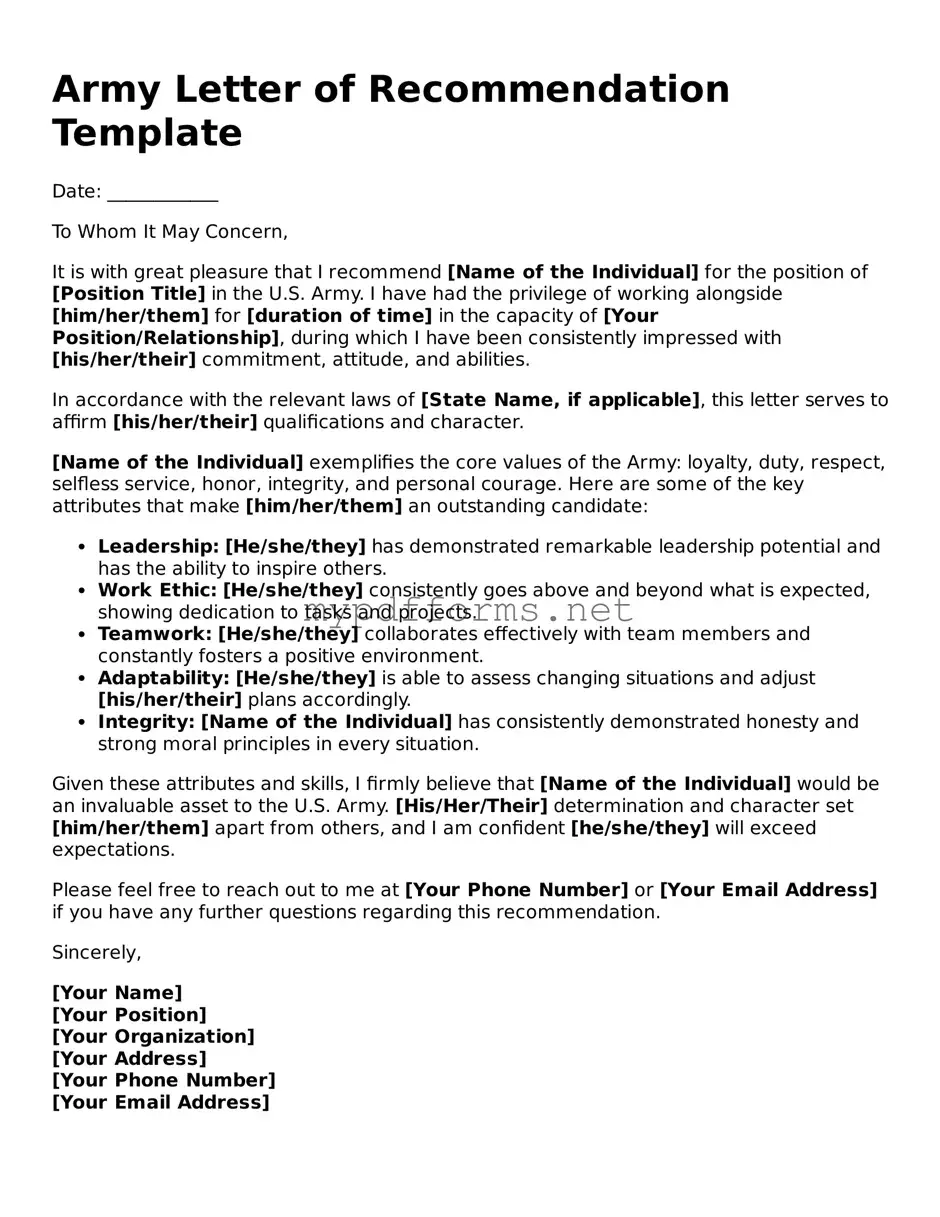 Army Letter of Recommendation Template