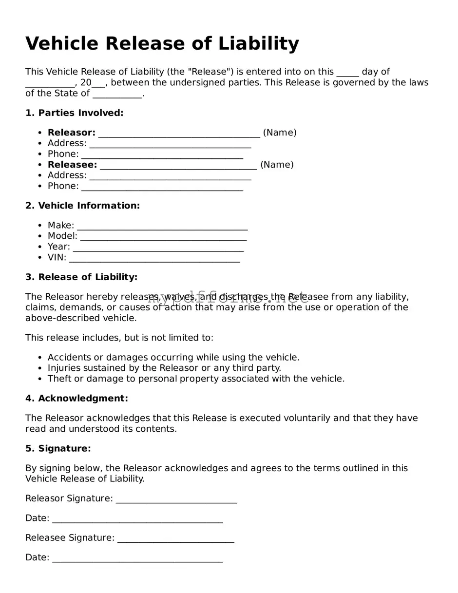 Vehicle Release of Liability Template