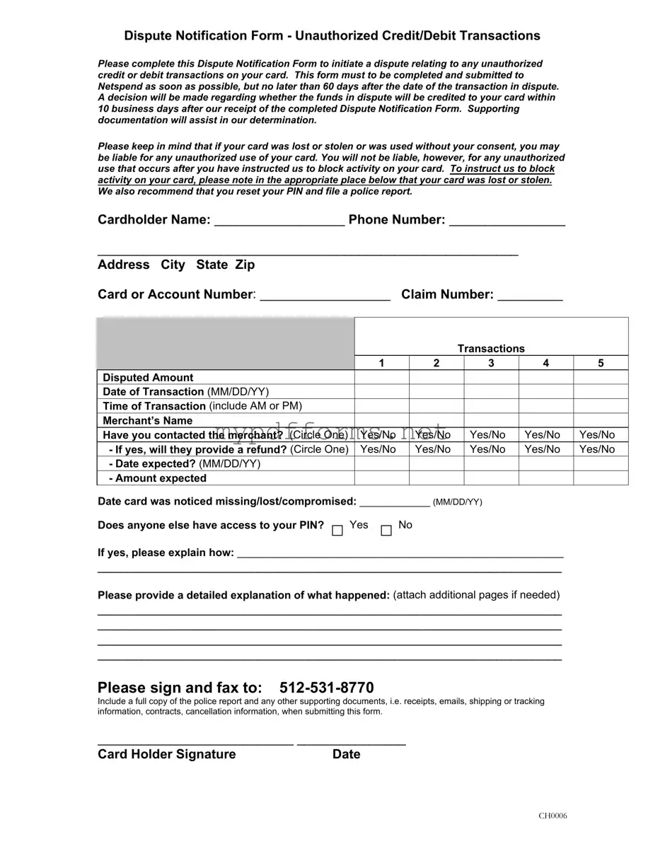 Get Netspend Dispute Form in PDF