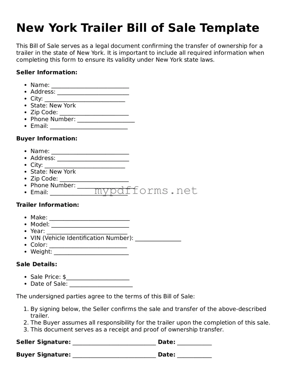 Attorney-Verified  Trailer Bill of Sale Document for New York