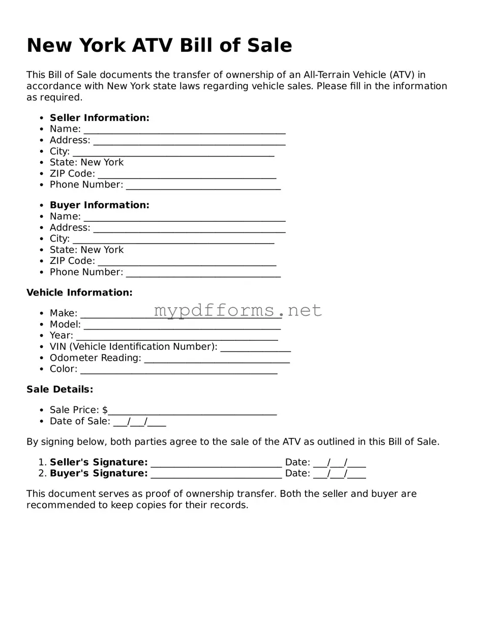 Attorney-Verified  ATV Bill of Sale Document for New York