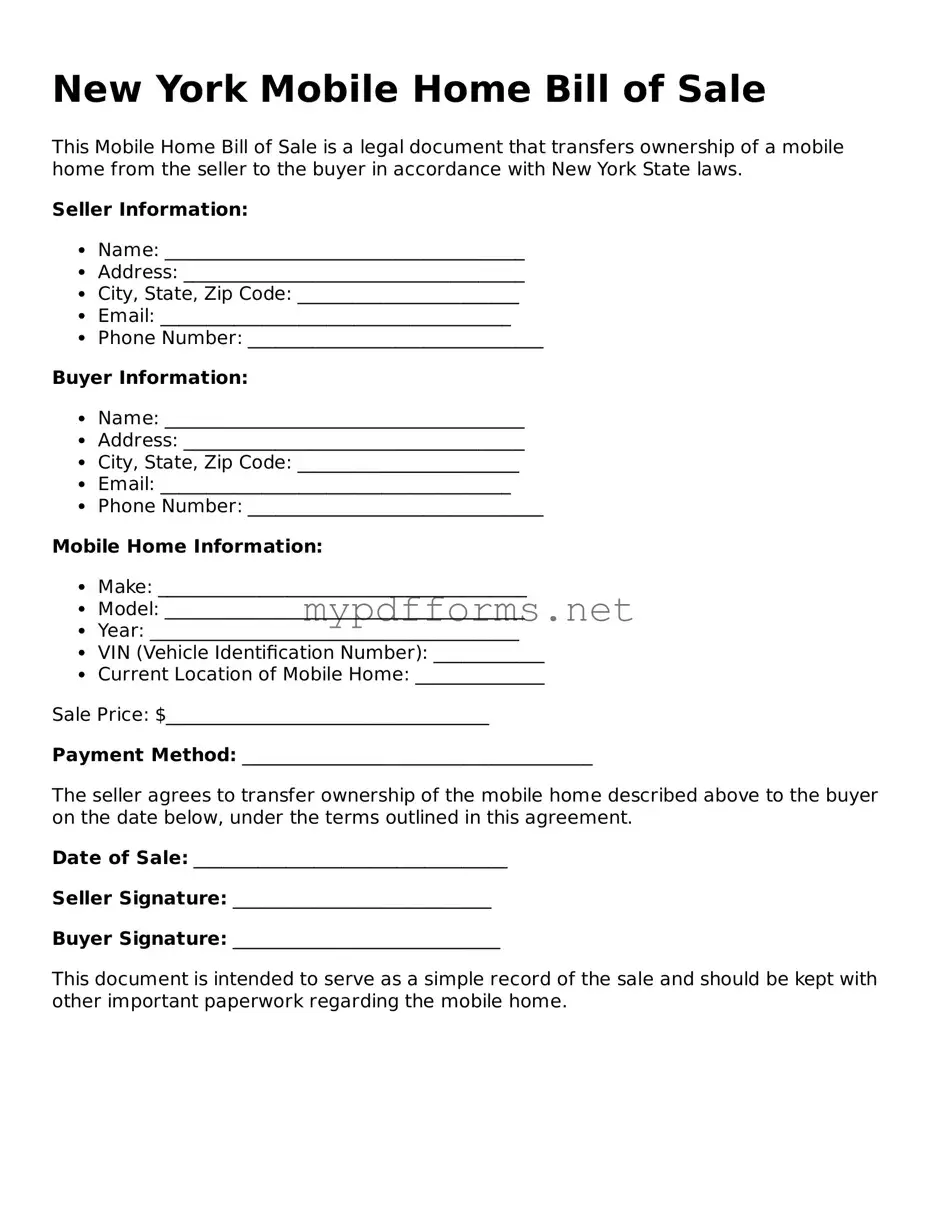 Attorney-Verified  Mobile Home Bill of Sale Document for New York