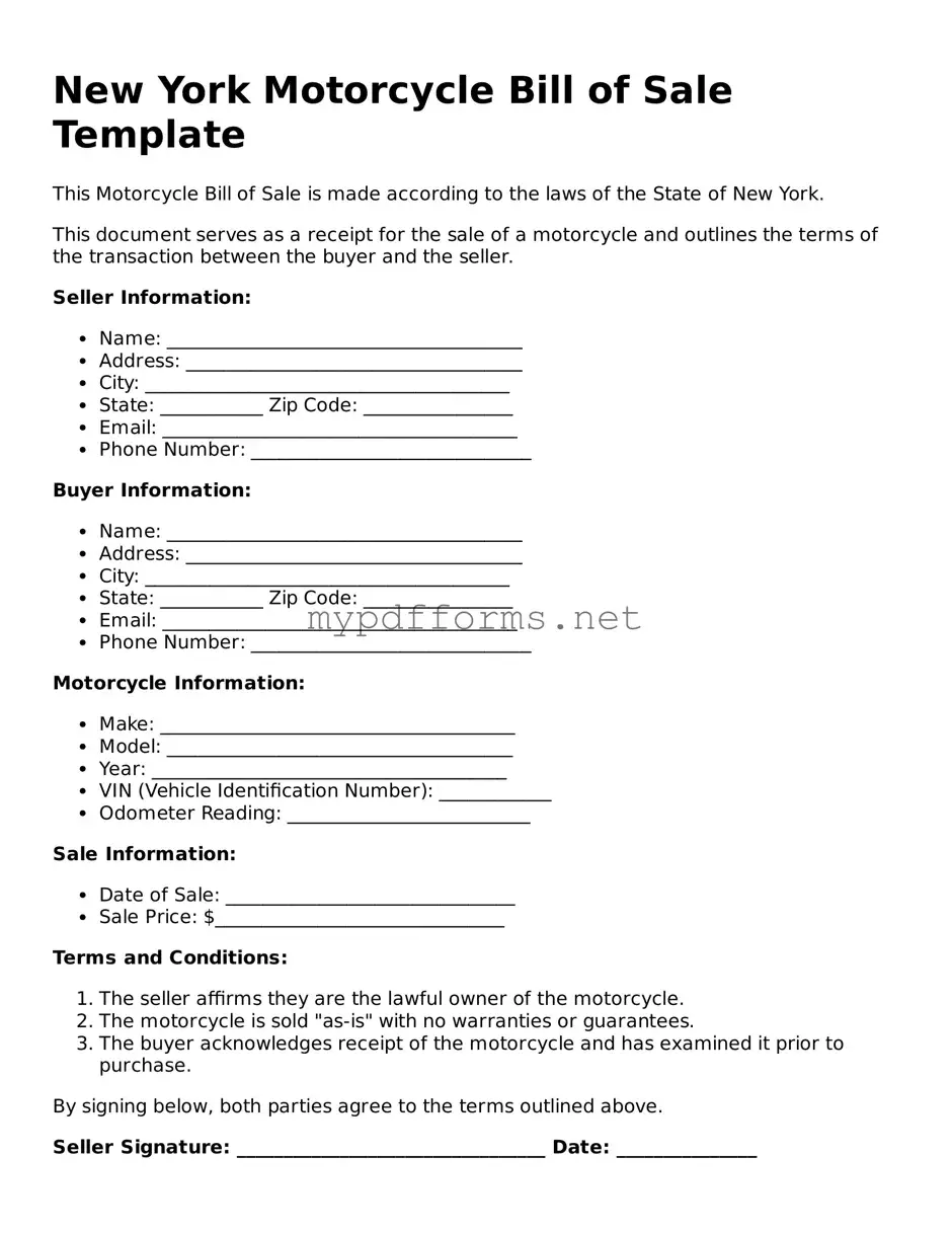 Attorney-Verified  Motorcycle Bill of Sale Document for New York