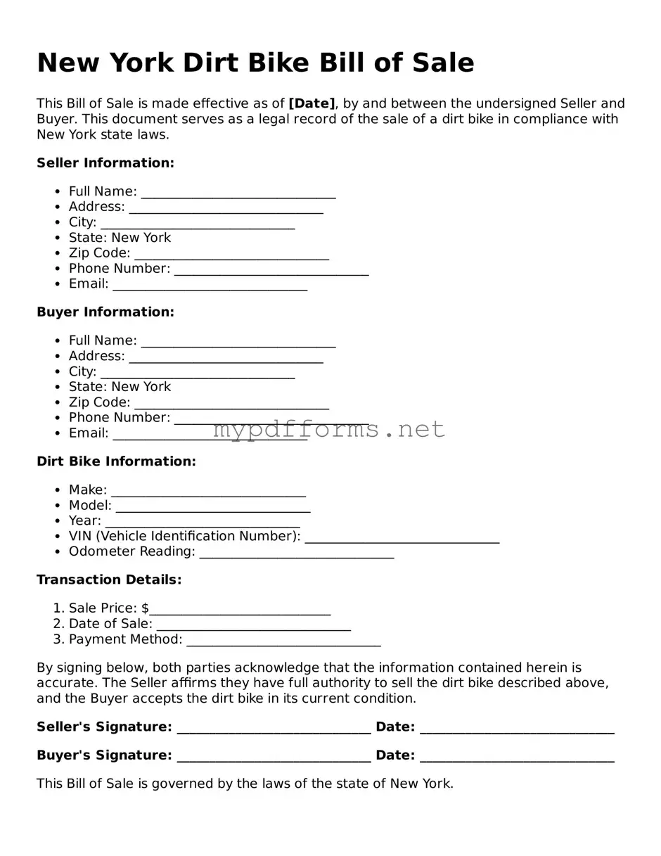 Attorney-Verified  Dirt Bike Bill of Sale Document for New York