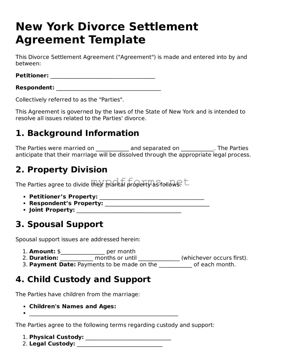 Attorney-Verified  Divorce Settlement Agreement Document for New York