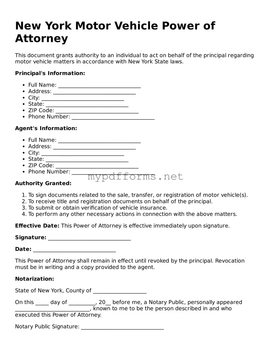 Attorney-Verified  Motor Vehicle Power of Attorney Document for New York