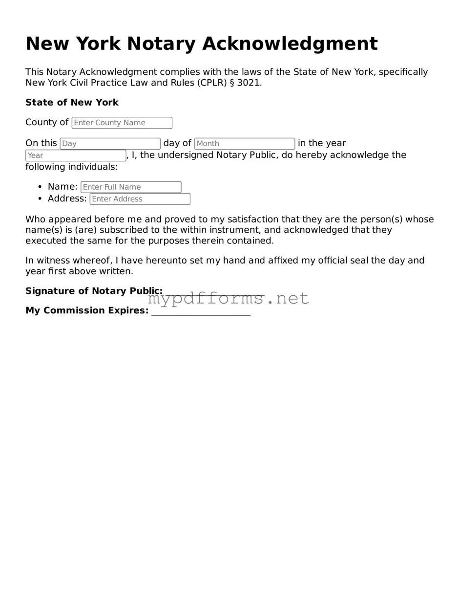 Attorney-Verified  Notary Acknowledgement Document for New York
