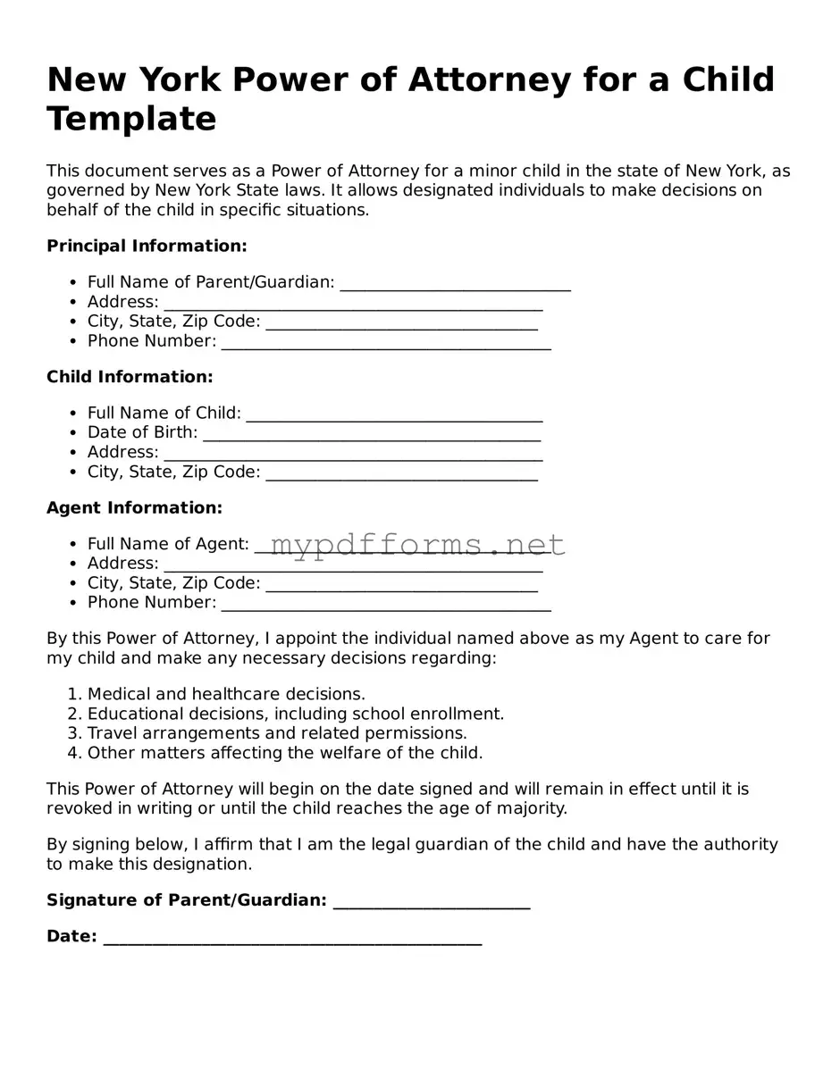 Attorney-Verified  Power of Attorney for a Child Document for New York