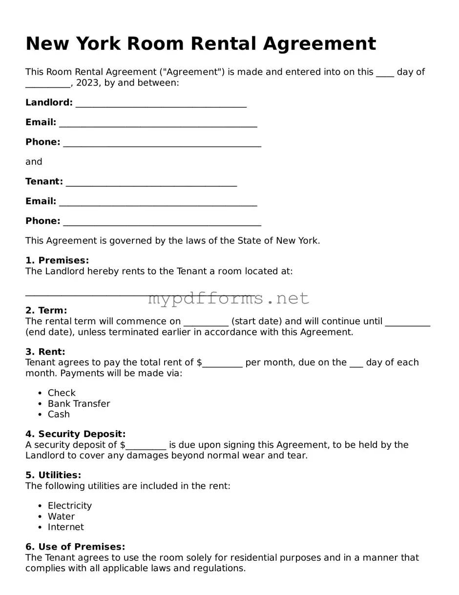 Attorney-Verified  Room Rental Agreement Document for New York