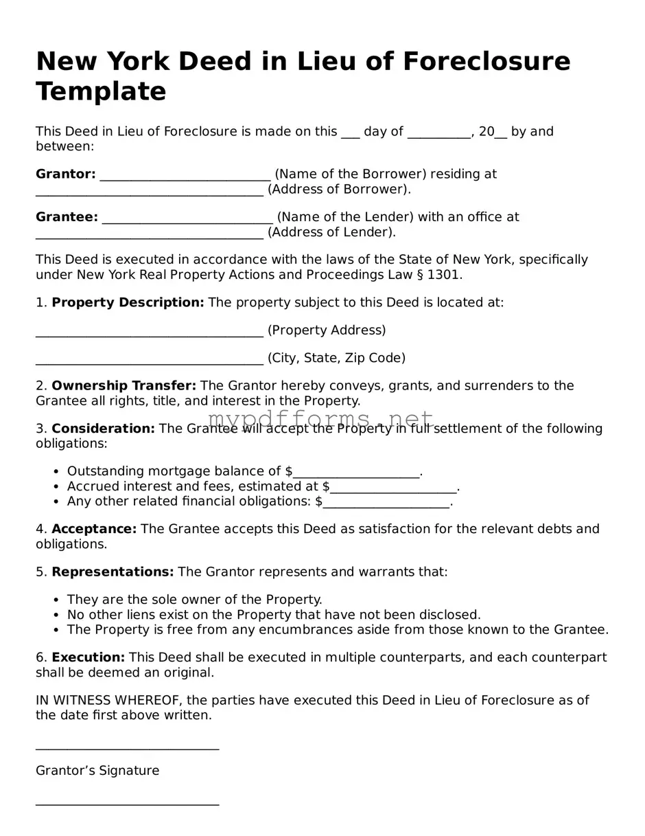 Attorney-Verified  Deed in Lieu of Foreclosure Document for New York