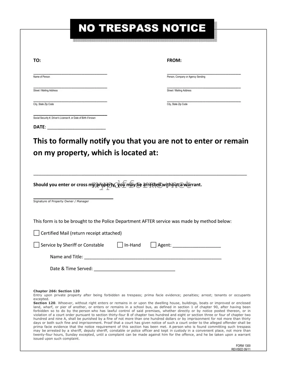 Get No Trespassing Letter Form in PDF