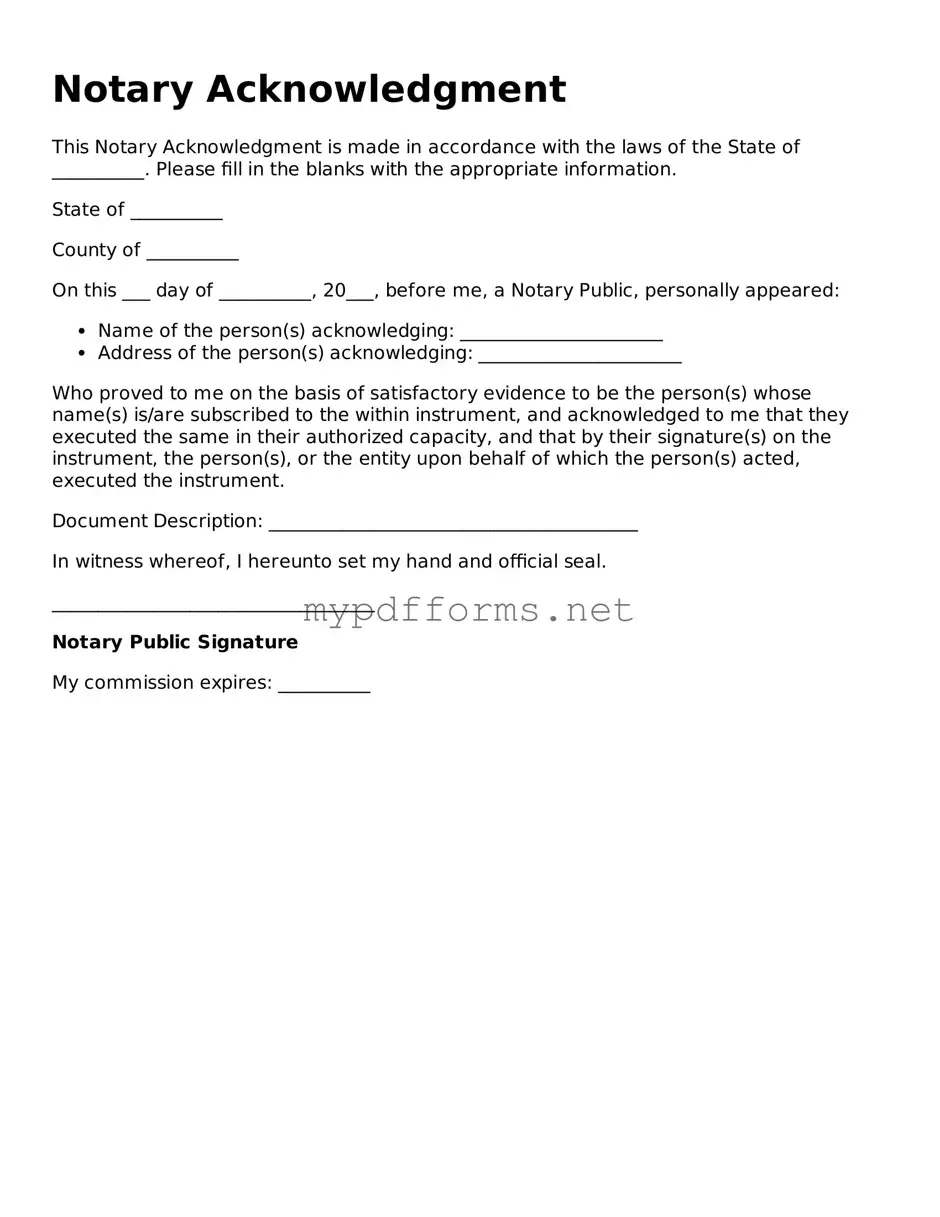 Notary Acknowledgement Template