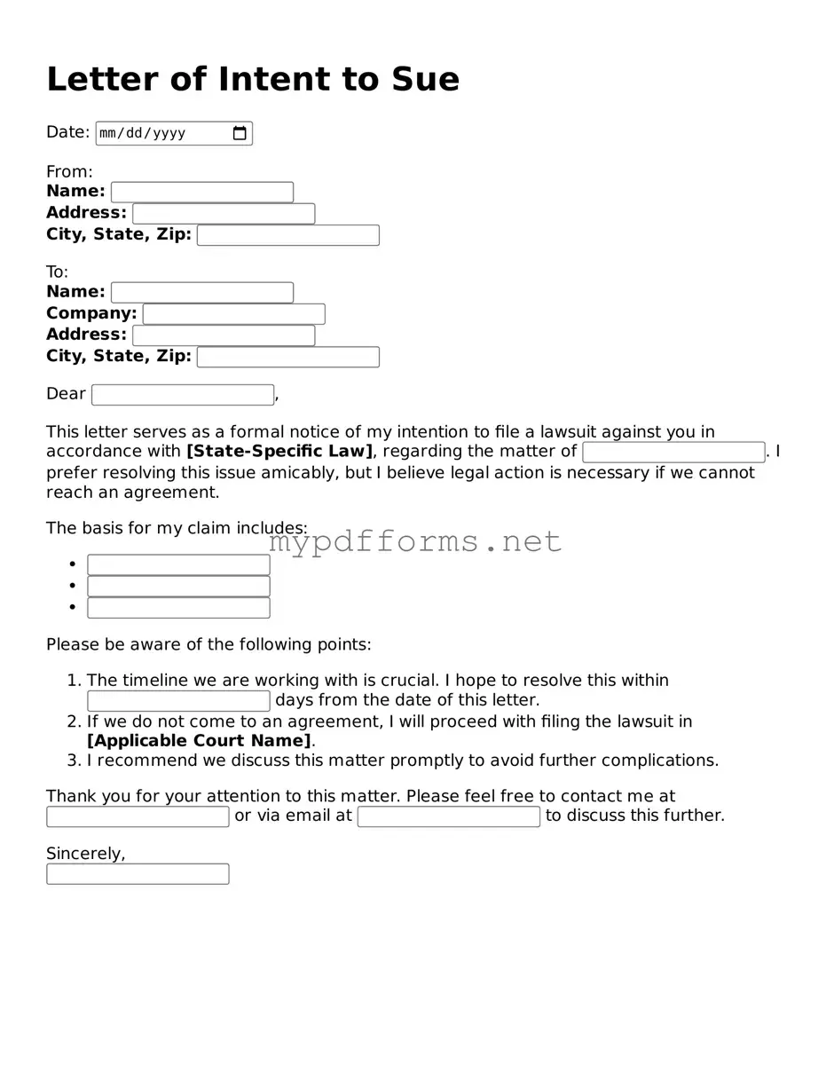 Letter of Intent to Sue Template