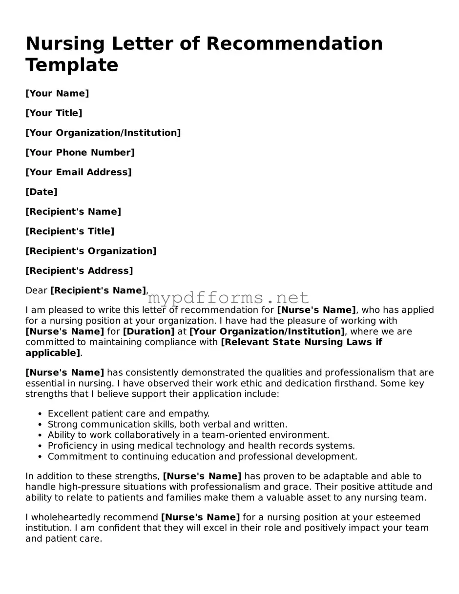 Nursing Letter of Recommendation Template
