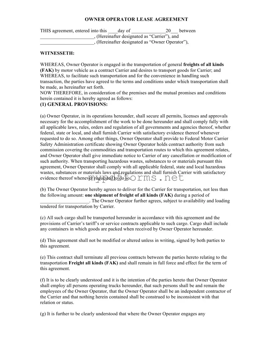 Get Owner Operator Lease Agreement Form in PDF