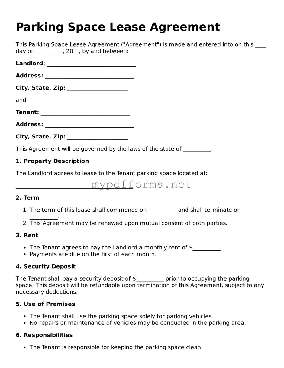 Parking Space Lease Agreement Template