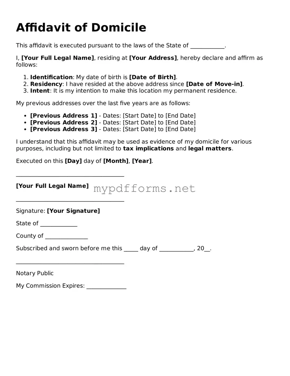 Affidavit of Domicile Template