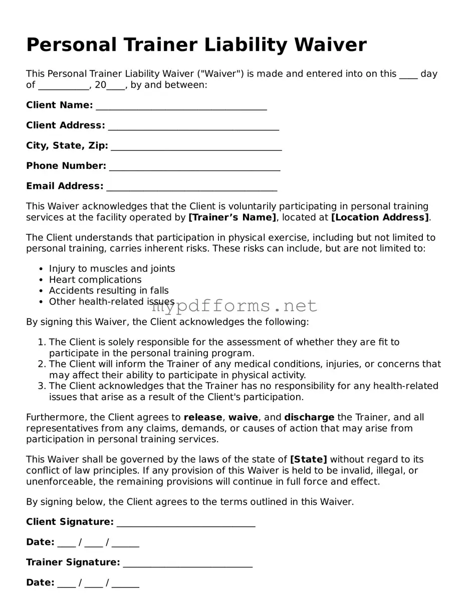 Personal Trainer Liability Waiver Template