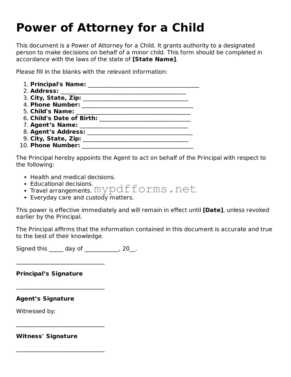 Power of Attorney for a Child Template