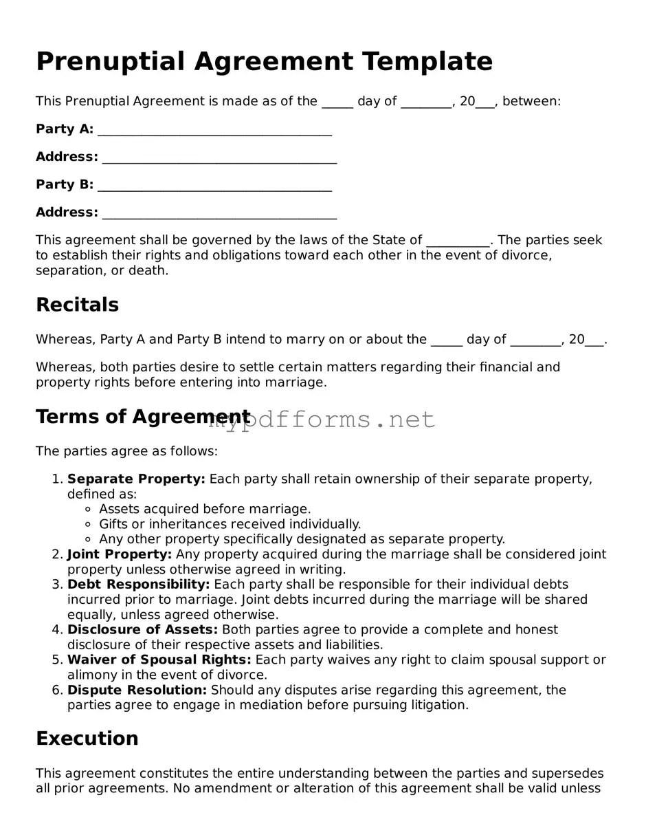 Prenuptial Agreement Template