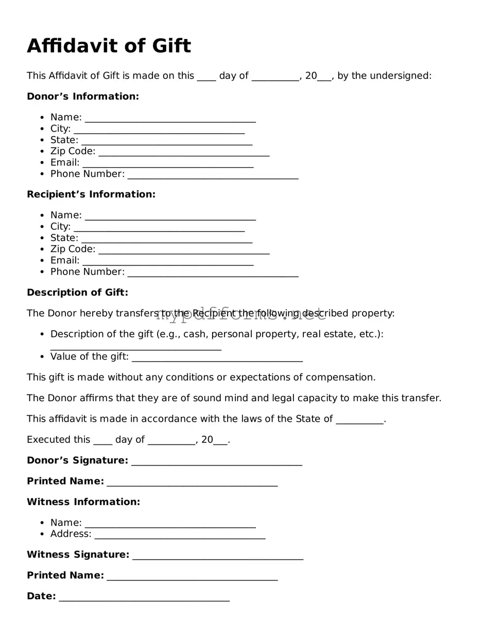 Affidavit of Gift Template