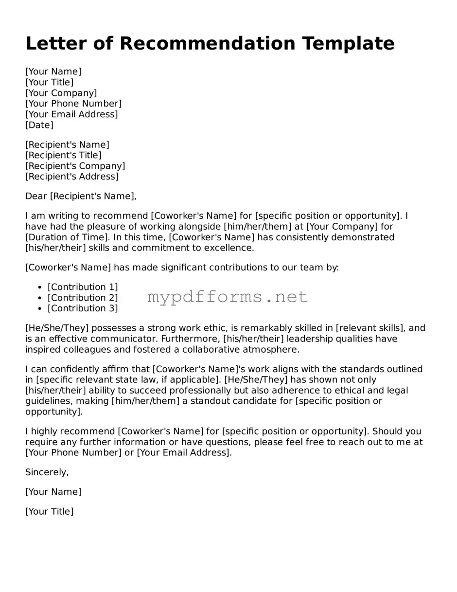 Letter of Recommendation for Coworker Template