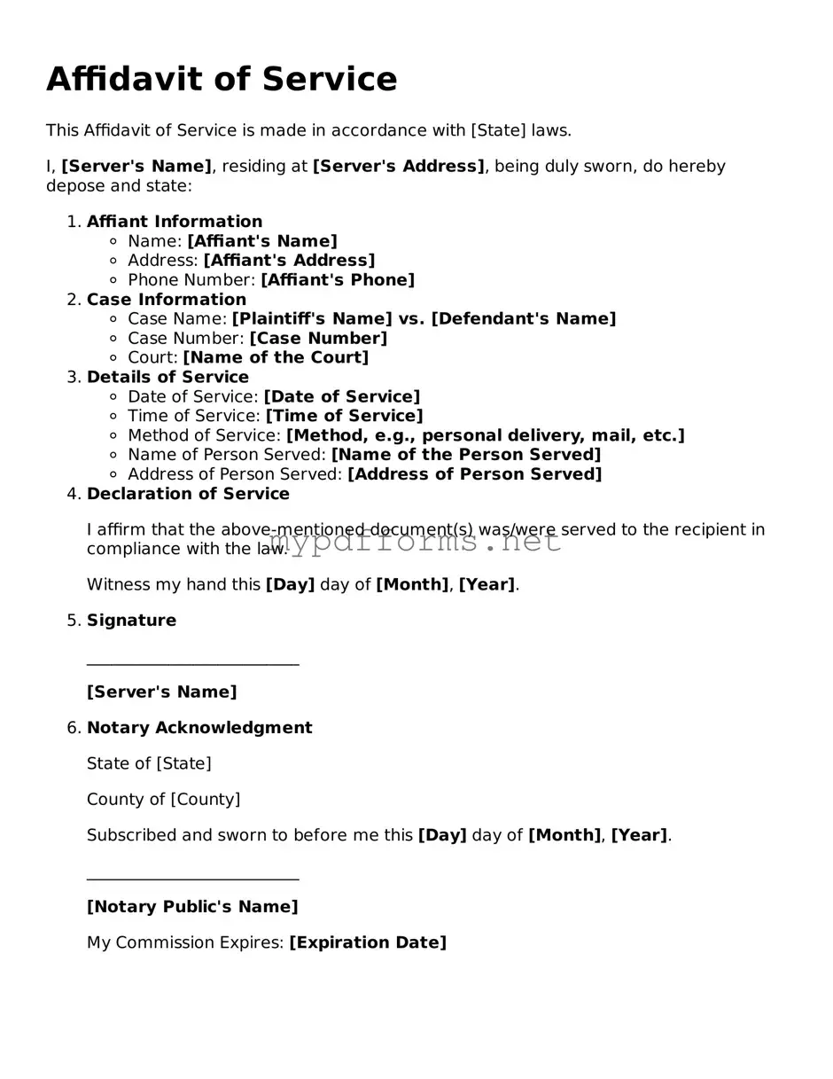 Affidavit of Service Template