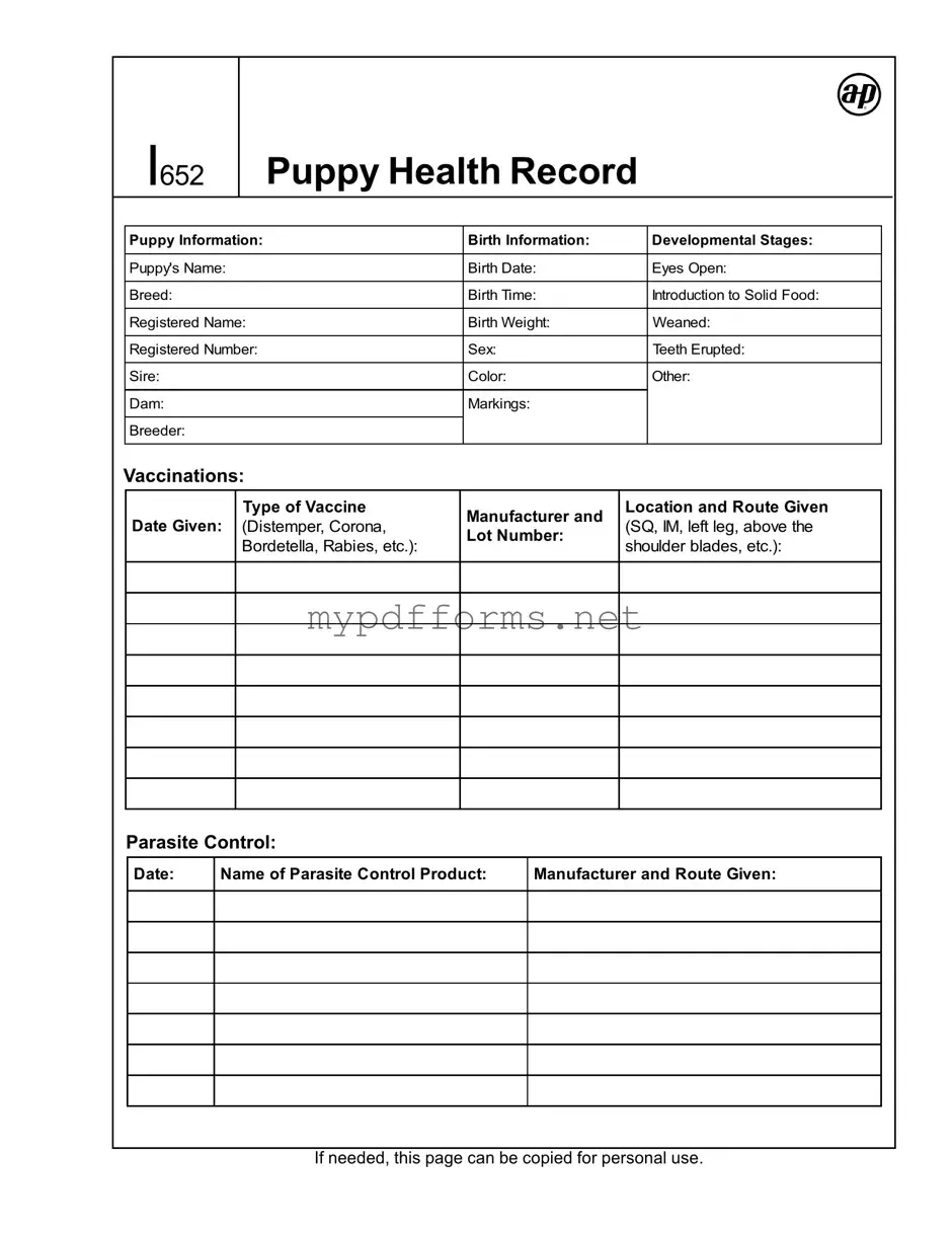 Get Puppy Health Record Form in PDF