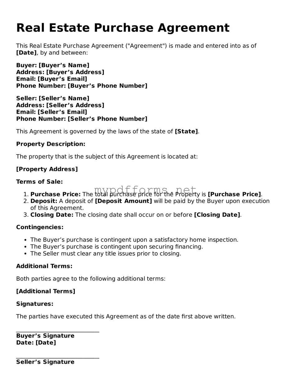 Real Estate Purchase Agreement Template