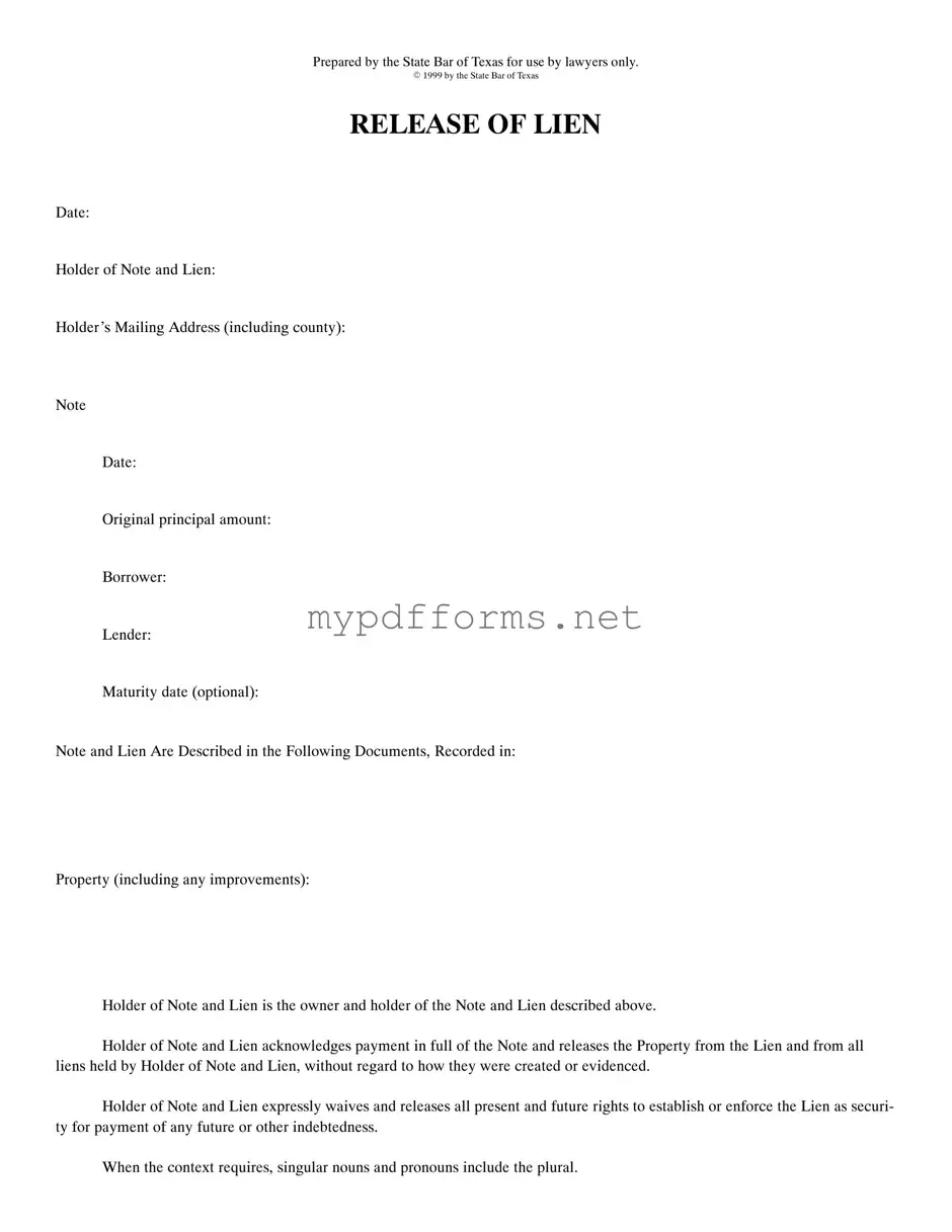 Get Release Of Lien Texas Form in PDF