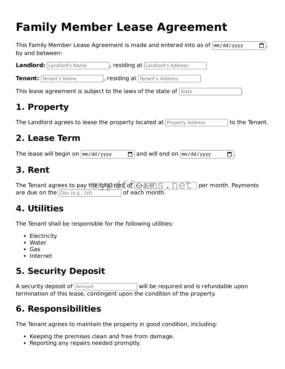 Family Member Lease Agreement Template