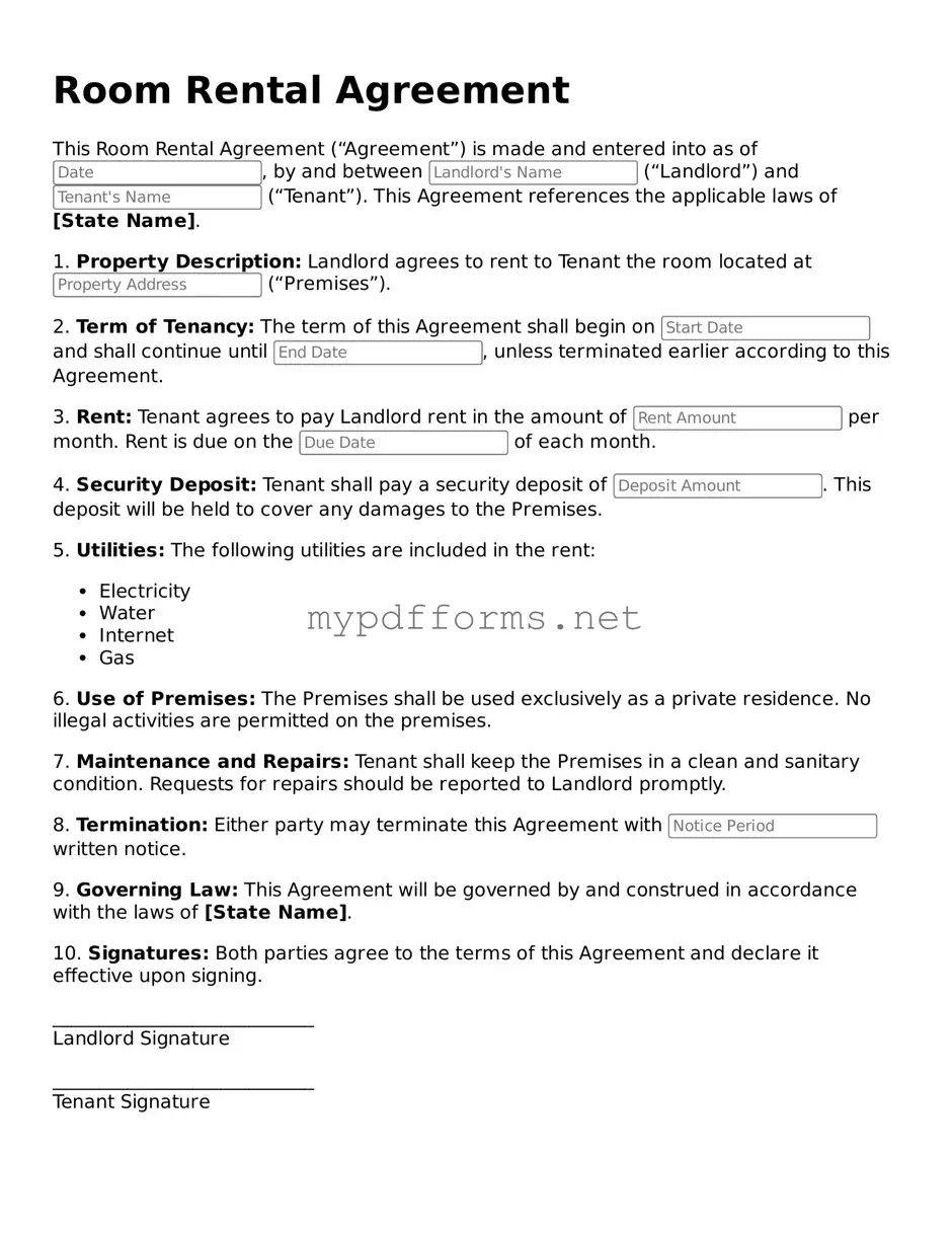 Room Rental Agreement Template
