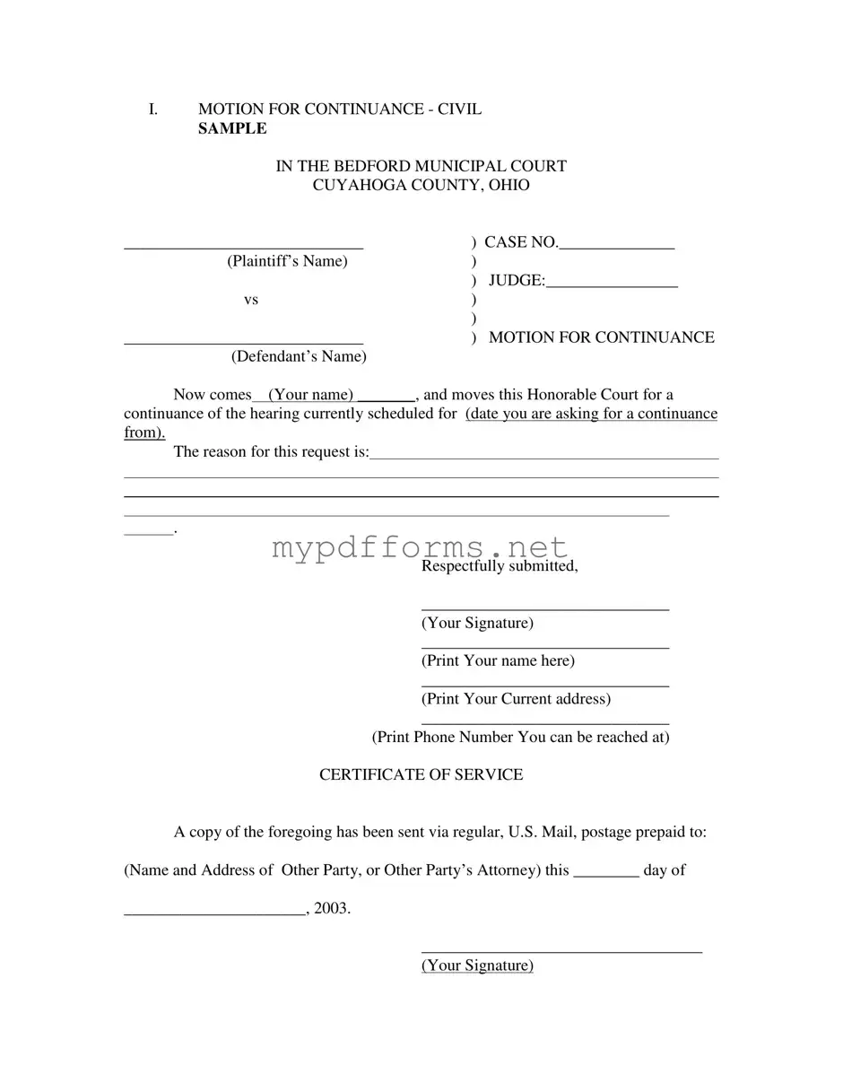 Get Motion For Continuance Form in PDF